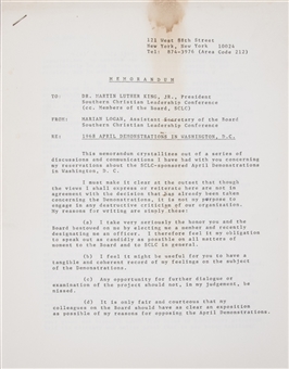 1968 Memorandum To Martin Luther King Regarding The April Demonstrations In Washington (University Archives LOA)
